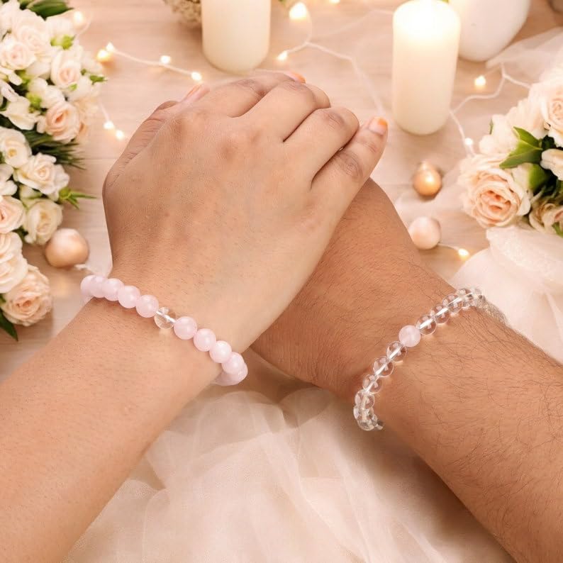 Bracelet couple quartz rose élastique pour surmonter la relation à distance
