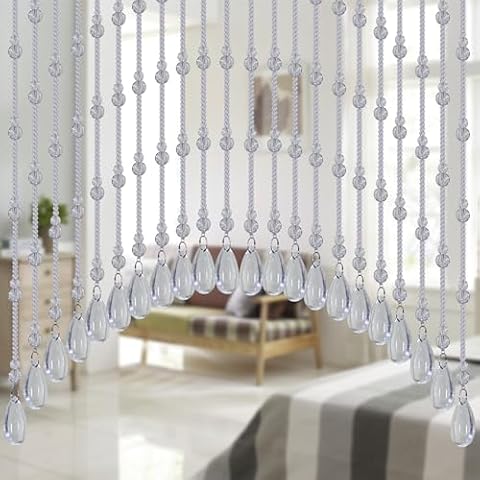 Urmforweilin Crystal Beaded Door Curtain Self-Adhesive, Door String Beads Curtains for Doorways Hippie Window Closet Door Way Bead Hangings Curtain (Clear, 25 Strings) Cover
