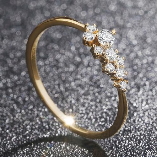Image of Simple 18k Gold plated Rings for Teen Girls White Studded Eternity Wedding Ring 925 Sterling Silver Plated Engagement Stackable Rings Women Fashion Jewelry Gift for her