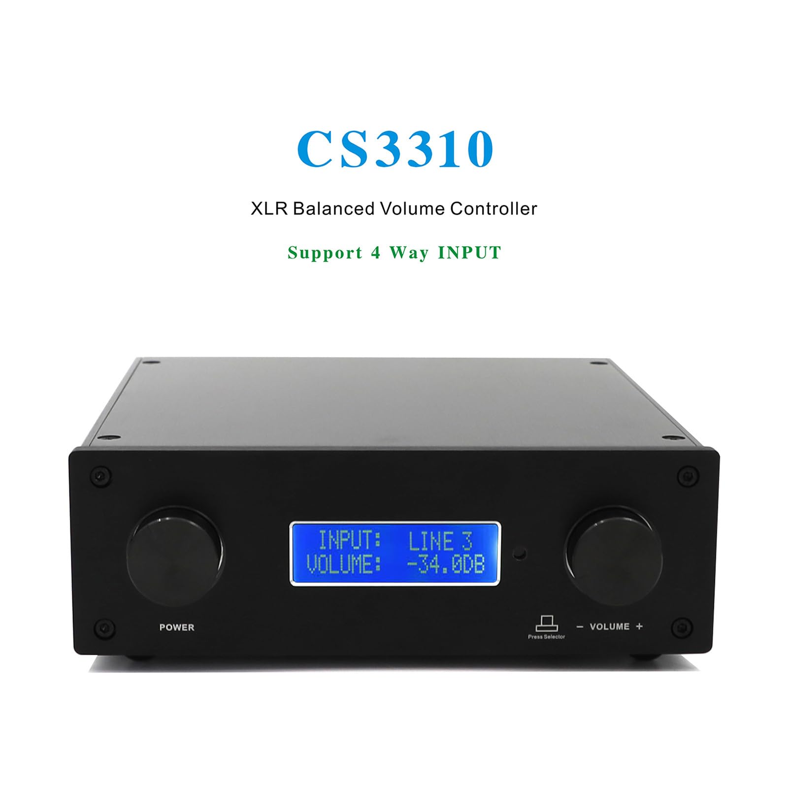 FLYINSKY 4-IN-1-OUT XLR Balanced Stereo Audio Switcher Splitter Box Volume Control Passive Preamp CS3310 Preamplifier with Remote Controller (Black)