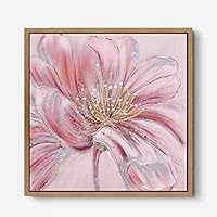Framed Canvas Wall Art Abstract Pink Flower Canvas Prints Home Artwork Decoration for Living Room,Bedroom - 16x16 inches