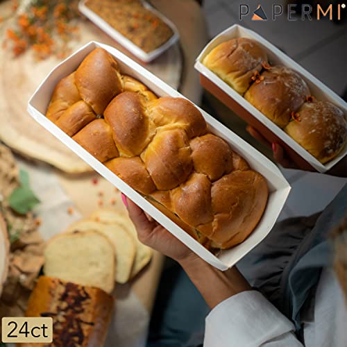 Paper Baking Pans, Disposable Paper Loaf Pan 24Ct, Natural Recyclable Bakery Pastry Rectangle Loft Mold, Microwave Oven Freezer Safe, Providing Beautiful Display For Baked Goods #TOP7