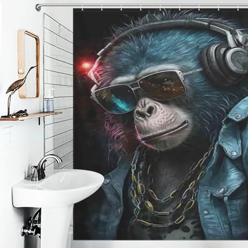 Rideau de douche DJ Singe 100% polyester lavable haute résistance 183x183cm - 6