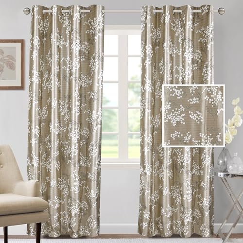 Image of Cortina Polyester 75% Blackout Curtains Set of 2 Floral Print | Grommet Eyelet Window Curtains for Living Room, Bedroom & Kids Room | Light Filtering Drapes for Privacy (Brown, 7 FT)