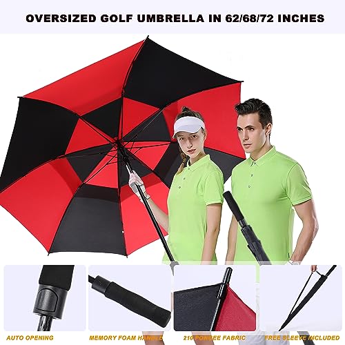 Image of Golf Umbrella Large 62 /68 /72 Inch, Extra Large Oversize Double Canopy Vented Windproof Waterproof Umbrella, Automatic Open Golf Umbrella for Men and Women and Family