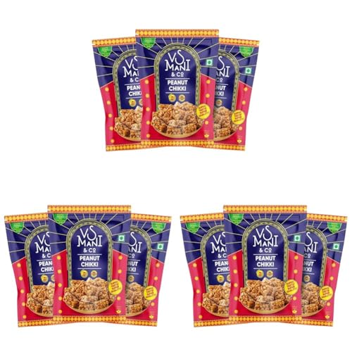 Image of VS Mani & Co Peanut Chikki - Healthy, Traditional Sweet | No Sugar, Only Jaggery | No Preservatives | Pack of 9 x 100gm | 300gm