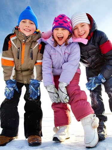Image of SATINIOR 2 Pairs Kids Waterproof Winter Snow Gloves Ski Gloves for Boy Girl Outdoor Warm Thickening Snowboard