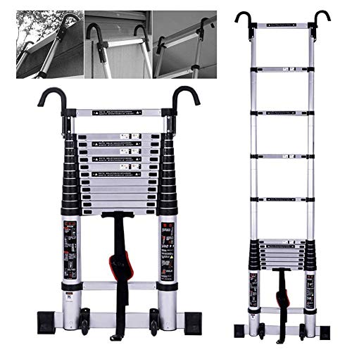 YGCBL Escalera telescópica, escalera multifuncional, escalera plegable telescópica con gancho y barra de soporte, escalera telescópica de extensión de aluminio para techo, loft, oficina, resistente y