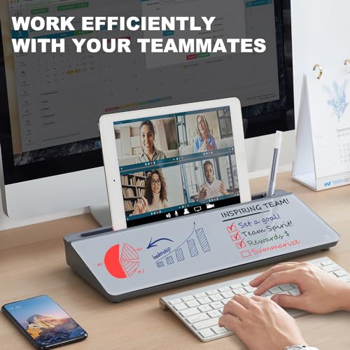 Image of TSJ OFFICE Desktop Whiteboard Dry-Erase-Board - Computer Keyboard Stand White Board Surface Pad with Drawer, Desk Organizers with Accessories for Office, Home, School Supplies - Complete Grey