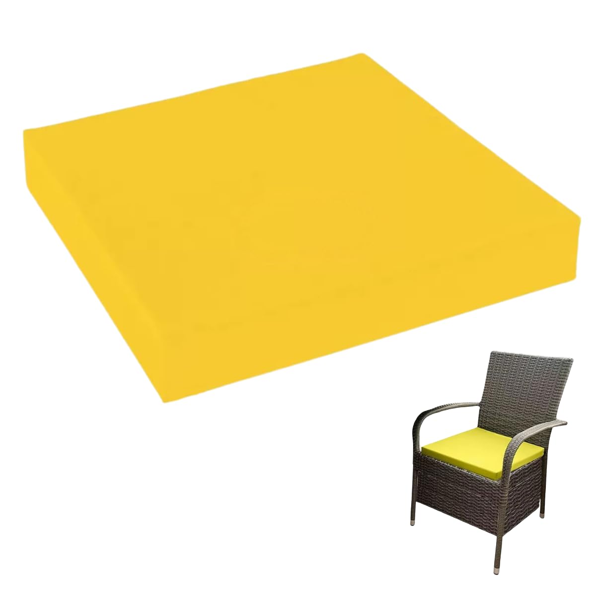 4cm Thick Waterproof Chair Cushion Removable Zipped Cover Foam Seat Pad for Kitchen, Dining Room, Garden Patio & Rattan Furniture (Yellow, 22" x 22" (56 x 56 cm))
