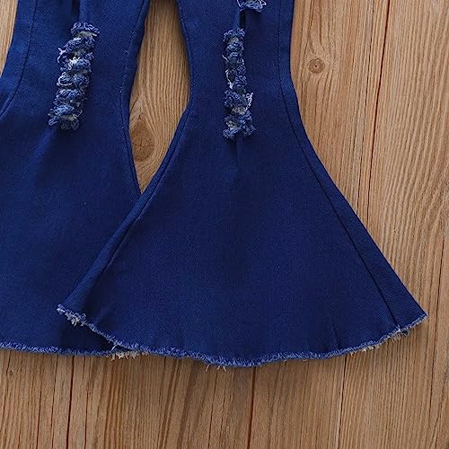 Suéter e calça jeans infantil infantil com boca de sino, estilo ocidental, apertado, elástico, para