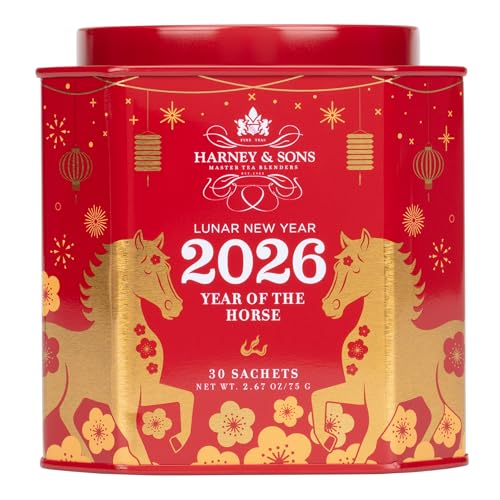 Harney & Sons Lunar New Year 2026 Tea, Year of the Horse, Lunar New Year Gift, Black tea with toasted rice, coconut, sesame and caramel flavor, 30 sachets