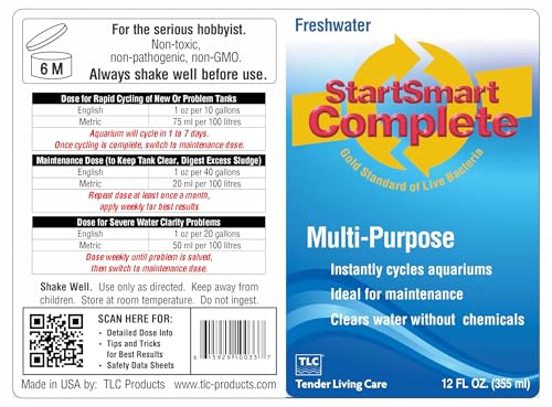 Image of TLC Products StartSmart Complete Freshwater Aquarium Cycle Starter & Beneficial Nitrifiers, Supports Clear Water & Biofiltration, Reduces Excess Sludge, 12 oz (355 ml) (Pack of 2)