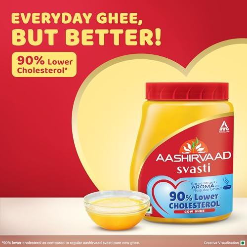 Image of Aashirvaad Svasti 90% Lower Cholesterol Ghee | Cow Ghee with Rich Aroma | Helps Manage Cholesterol - 500ml