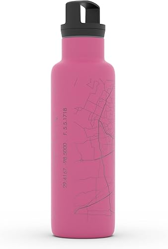 Miniatura 215 de Well Told Botella de agua aislada con mapa Chicago Illinois, grabado de acero inoxidable (21 onzas, gris muelle) botella aislada de mapa