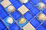 Mosaikfliese Transluzent blau grau Glasmosaik Crystal Stein Muschel blau grau MOS82C-0402_m