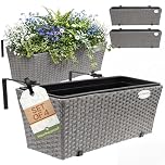 CASARIA Set of 4 Grey11 L Rattan Effect Hanging Flower Boxes 60x20x19 cm