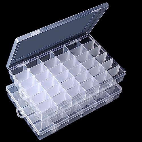 Gospire 2PCS 36 Grids Clear Plastic Jewelry Box Organizer Storage
