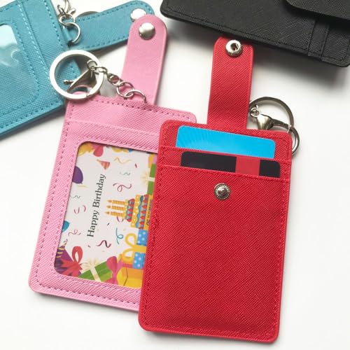 Image of 2 Pack Slim Credit Card Holder Back /Front Pocket Purse Wallets, Faux Leather ID Badge Holders for Carrying Keys, Metro Cards, with Metal Clasps&Key Rings
