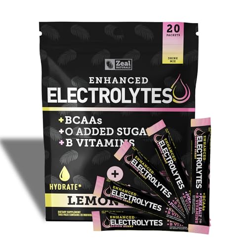 Image of Enhanced Electrolyte Powder Stick Packs (Lemon Berry | 20 Packets) w / 0 Sugar +BCAAs +B-Vitamins Electrolyte Supplement w Potassium Zinc & Magnesium for Hydration - Keto Electrolytes