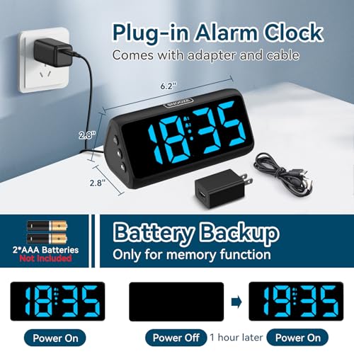 Netzu Digital Alarm Clocks for Bedrooms, Loud Alarm Clock with Dual Alarms, Bold Digits, 5 Dimmers, 4 Volumes, Snooze, Bedside Clock for Deep Sleepers Kids Teens Seniors, Plug in Clock, Easy to Set - Image 5