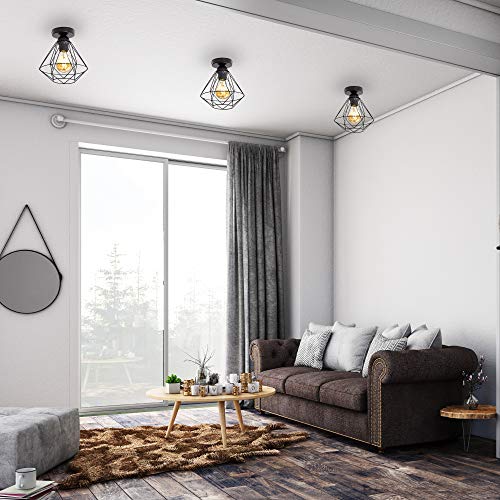 Plafonnier design rétro B.K.Licht en métal noir Ø220mm pour ampoule E27