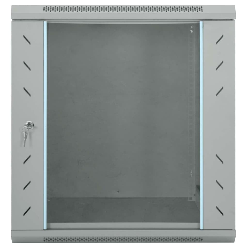 Armadietto di rete 60 x 45 x 65 cm, montaggio a parete, in acciaio, con porta in vetro, per server e apparecchiature informatiche, grigio