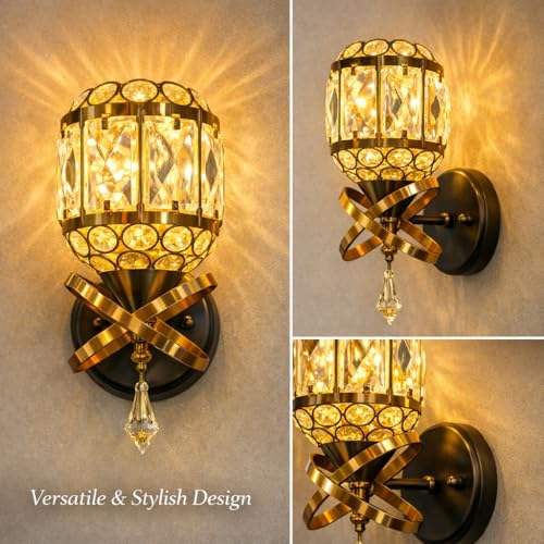Image of SAH Contemporary Crystal Ring LED Wall Lamp Luxury Decorative 3 in 1 Color Changing Lighting Fixture with Sparkling Acrylic Accents Ideal for Stylish Home Decor, Living Room, Bedroom and Corridor