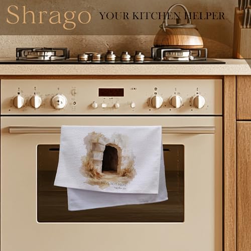 Image of Christian Easter Kitchen Towels, He is Not Here Religious Bible Verse Dish Tea Towels for Kitchen, Empty Tomb Easter Decorative Hand Towel for Bathroom Decor, 16x24 Inch