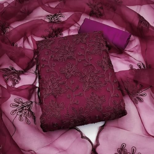 Image of StyleScope Women's Organza Embroidered Unstitched Salwar Suit Dress Material With Embroidery Work Dupatta (DM Plannttt Free Size)