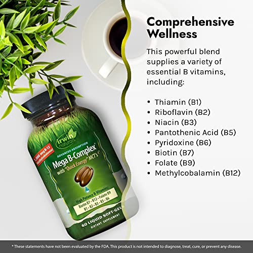 Irwin Naturals Advanced Absorption Mega-B Complex - 60 Liquid Soft-Gels - High Potency B-Vitamins With Quick Energy Mcts - 60 Servings #TOP3