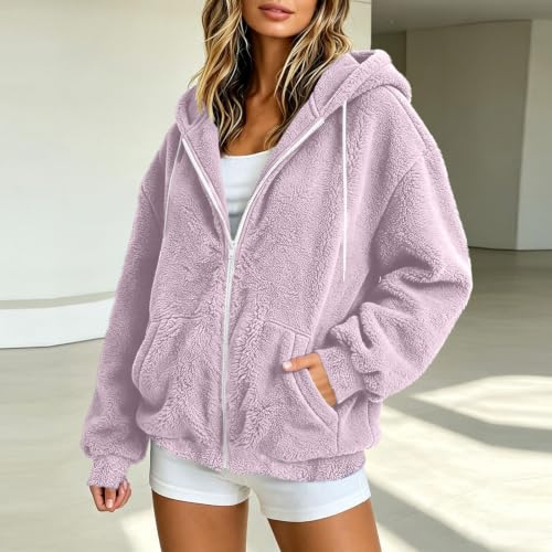 Womens Sherpa Hoodie Jacket Zip Up Fuzzy Fleece Casual Warm Sweatshirt Coat - image 5