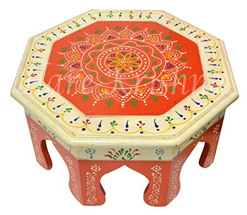 Hare Krishna Mesa de Centro Baja de Madera Pintada a Mano de los Muebles Redondos Indios de la Mesa Baja 31 x 31 x 15 cm