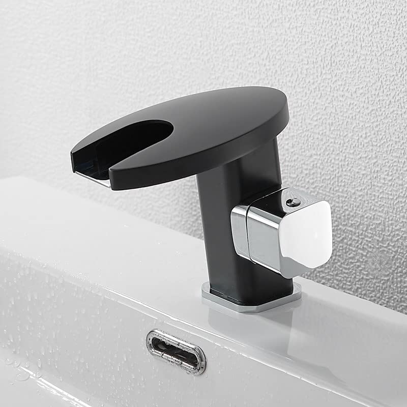 Robinet mitigeur de salle de bains cascade LED à température changeante en laiton blanc