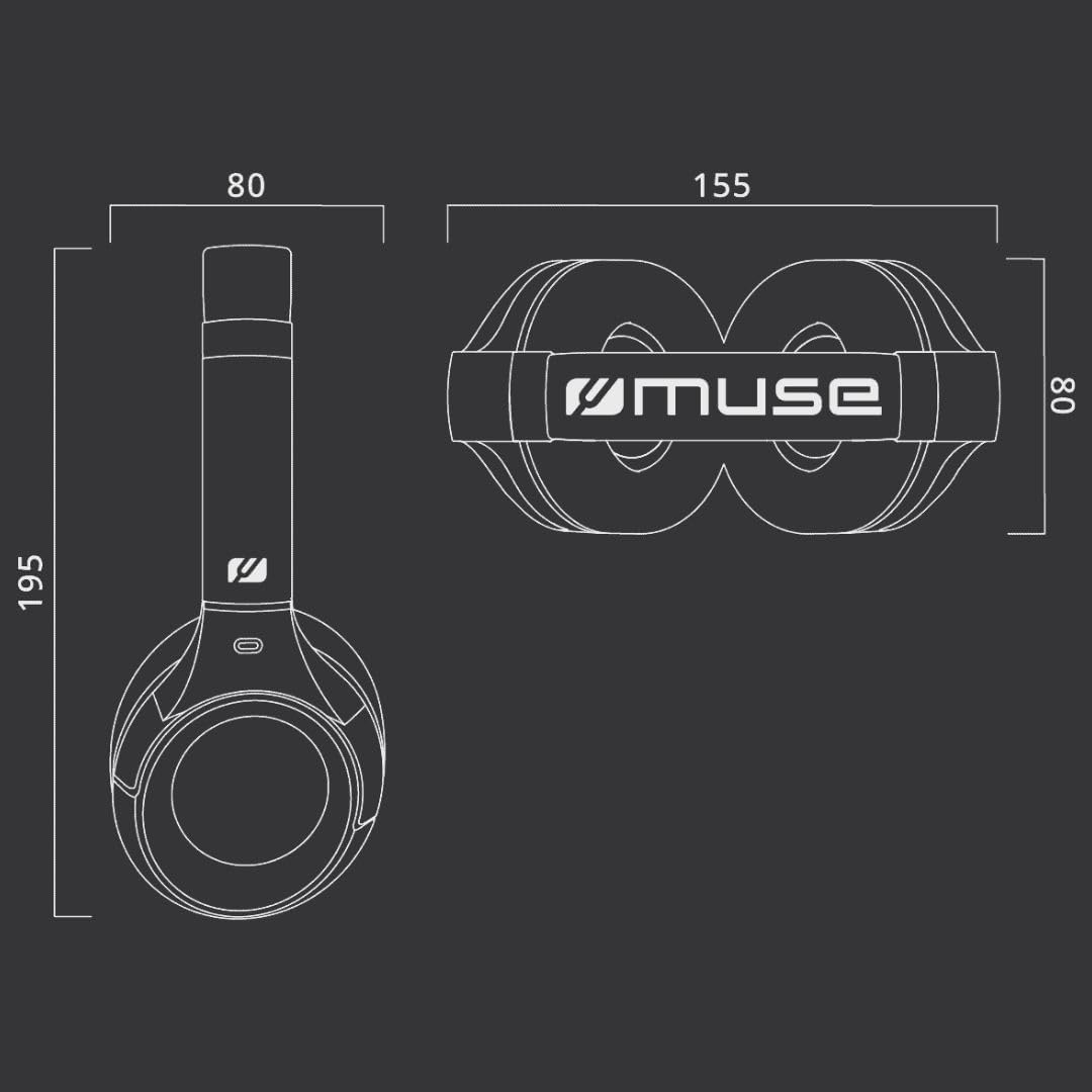 MUSE M-295 ANC Headphones dimensions diagram