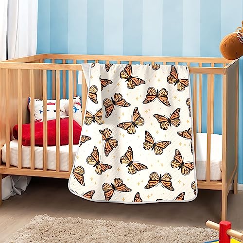 Image of Swaddle Blanket for Brown Monarch Butterflies Baby Receiving Blanket Muslin Baby Swaddles Soft Cotton Breathable Nursery Blankets for Unisex Boys and Girls 30x40 Inch