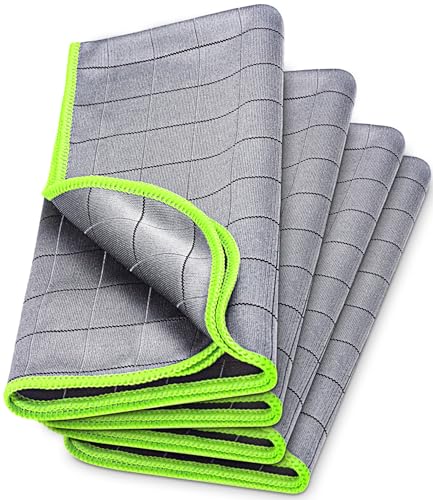 Airlab Magic Cleaning Cloth Window Glass Cleaner Carbon Microfiber Towels Kitchen Bathroom Lint Free Rags Car Wipes Drying Auto Detailing Pack of 4 20 x 16 Grey-Green