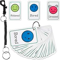 Needs My Communication Cards, 24 Pieces Feelings and Emotions Flash Card, Feeling Face Card with Spring Rope Lanyard for Men Women Teens Education Party Supplies (Cute Style)