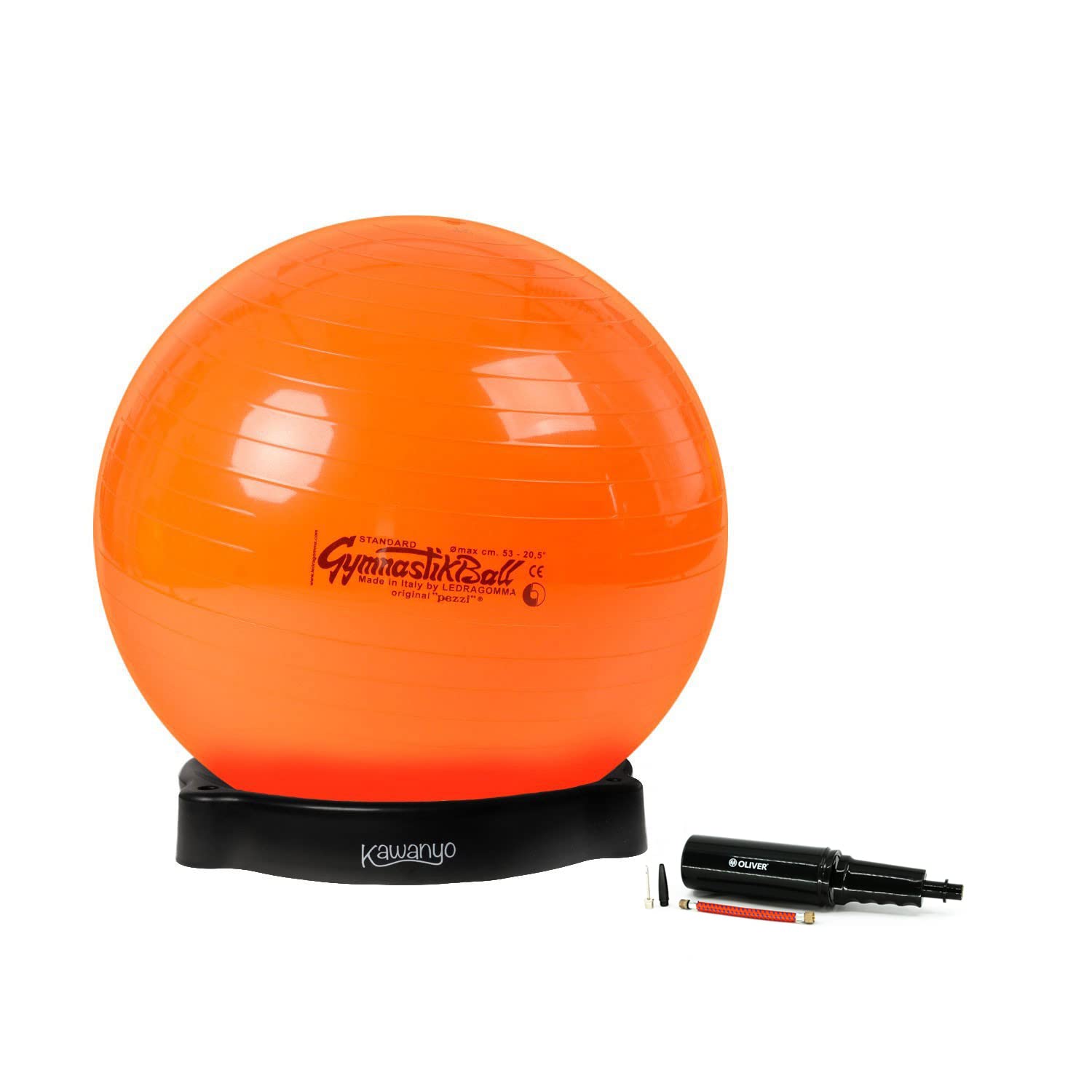 PEZZI Palla da ginnastica standard, diametro 53 cm, con ciotola e pompa, arancione | Palla da seduta in robusto PVC, portata fino a 400 kg, per terapia, sport e ufficio