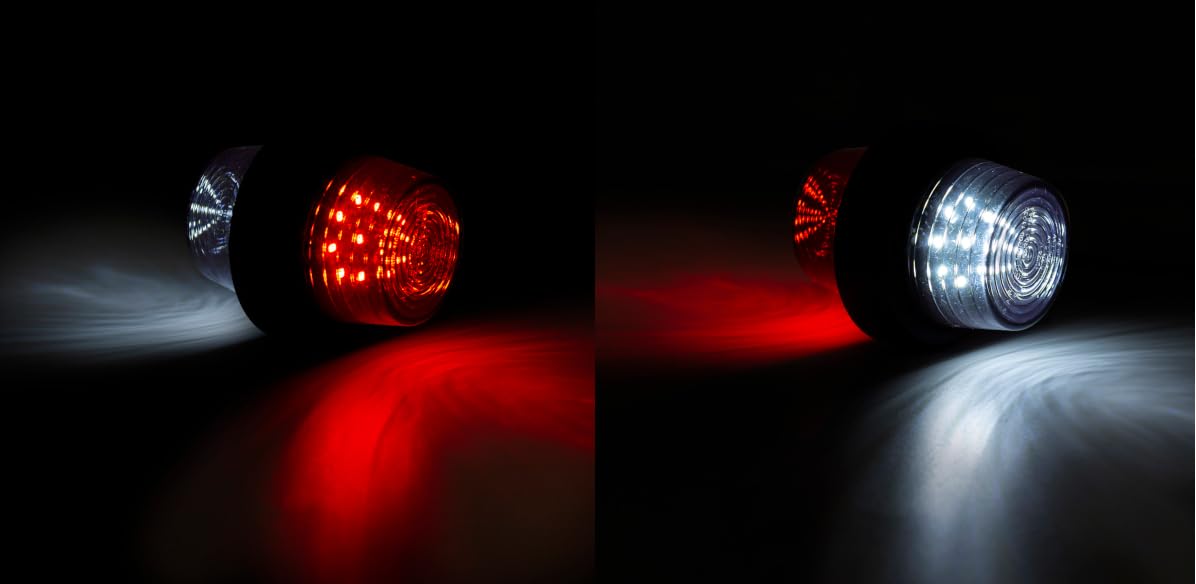2x LED Umrissleuchte Begrenzungsleuchte 12V 24V - E9 Zulassung IP68 Wasserdicht - Positionsleuchte Rot Weiß Orange Set für LKW Anhänger Traktor Wohnwagen (Kurzer Arm - Weiß & Rot)