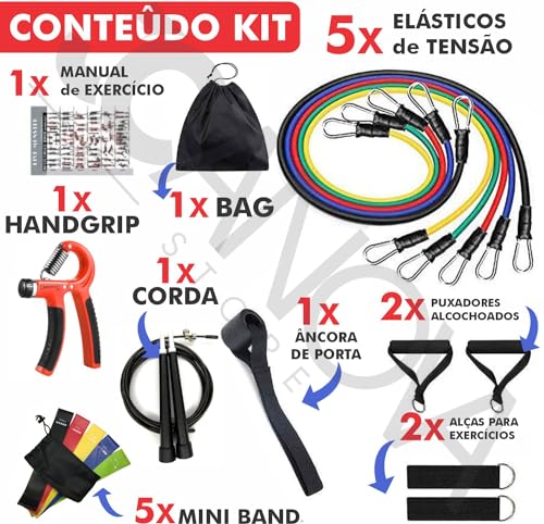 Kit 18 Peças Treino em Casa Elásticos Extensor Miniband Corda De Pular Profissional HandGrip Ajustáv