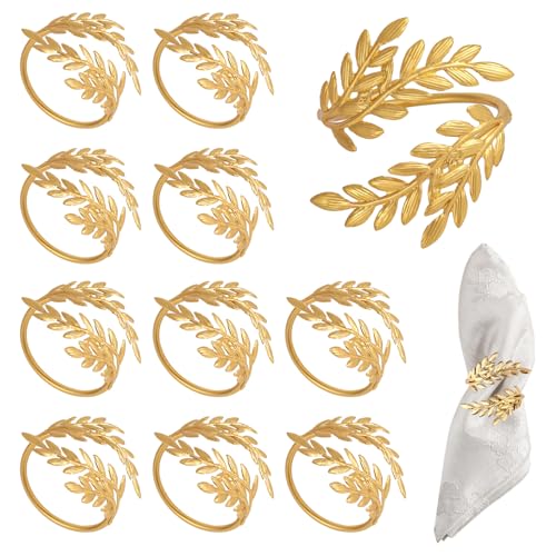 Gosknor 12uds Anillos de Servilleta Trigo Dorados, Servilleteros Tela de Metal con Forma Hoja Elegantes Anillos Servilleta Decoración Mesa para Bodas Pascua Fiestas Primavera Banquetes