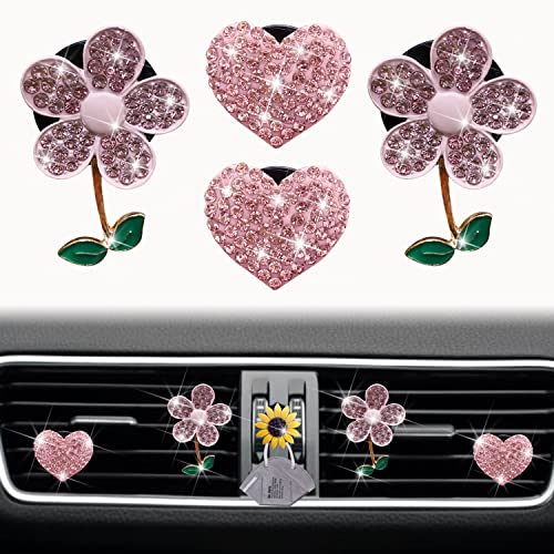 Image of Bling Pink Daisy Car Air Fresheners with 4 Heart Vents Clips for Women's Carr deco + Mask Hook