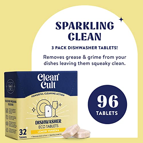 Cleancult Dishwasher Pods, Lemongrass, 96 Pods - 100% Dissolvable Dishwashing Tablets - Made From Coconut Surfactants - Wrapped In Dissolvable Film - Leaves Dishes Clean & Spotless #TOP2