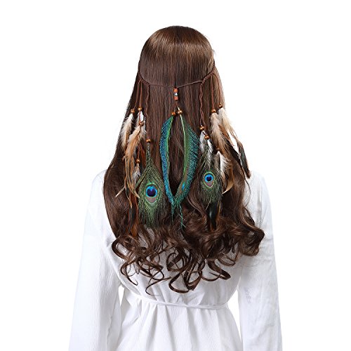 AWAYTR Feather Headband Festival Headwear - Bohomia Feather Rope Crown Headdress For Woman Girls