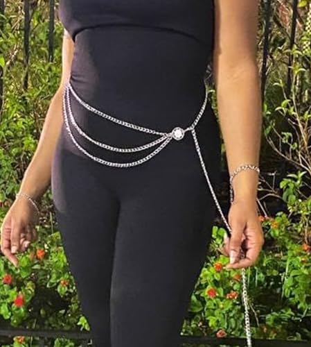 Silver Gold Chain Belt for Women - Body Jewelry Belly Waist Chain Plus Size Metal Layered Belt for Dress4