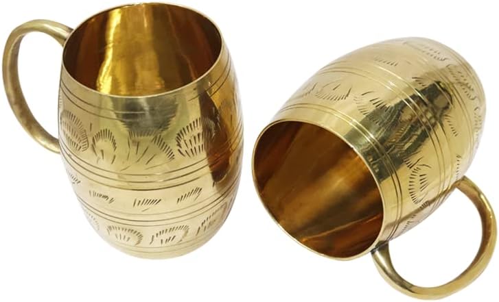 BRACOP Copper Tumbler Moscow Mule Mug Set, 2 Copper Mugs, Cocktail Mugs for Cold Drinks, Wine, Bar Party, Gift Set Wine Glasses Camping Flutes Cups Drinking Cup Embossed Gobelt Cup Brass