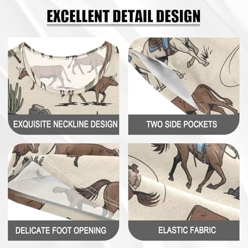 Pajama Short Sets Cowboy Riding Horse Vintage Soft Cotton Summer Sleepwear 2 Piece PJS Size 5-14T3