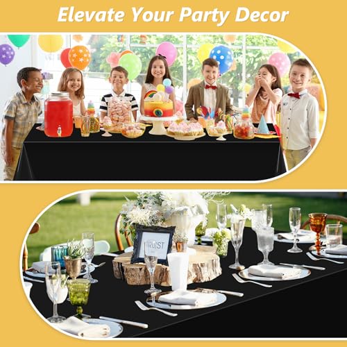 Image of LANLISA 3 Pack Plastic Table Cloth Disposable, Black Table Cloth for Rectangle Table, 54 x 108 Inch Disposable Tablecloth for Party, Plastic Table Cover