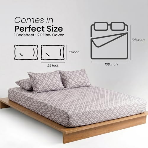Image of Mush Hexa Collection 400 TC Satin Bed Sheet for King Size with Satin Silk Pillow Covers | Silky Soft Bedsheets King Size, Breathable & Skin-Friendly Bedding Set with Geometric Design (Warm Beige)